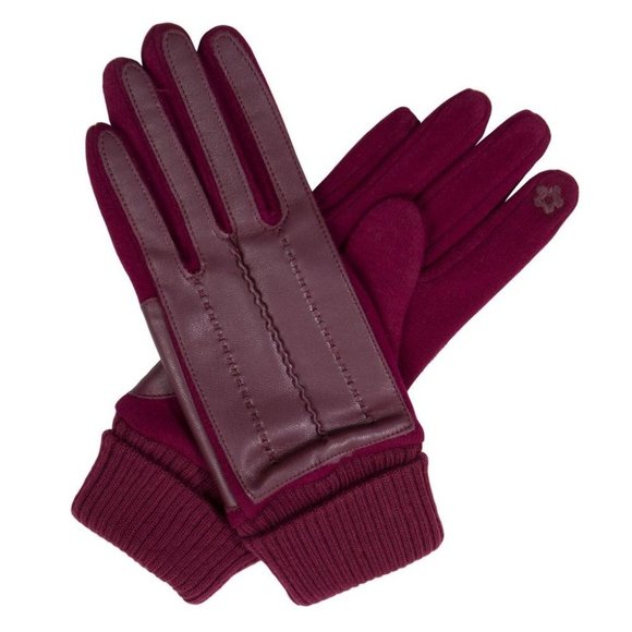 WOMENS SOLID BURGUNDY WINE FAUX LEATHER SCREEN - TOUCH GLOVES - NWT - OS - Picture 1 of 5